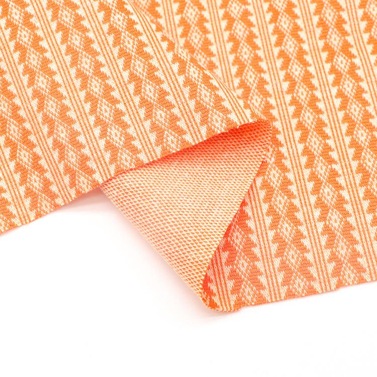 Custom double jacquard knitted fabric polyester spandex thicken knit brocade jacquard fabric for lady sweater