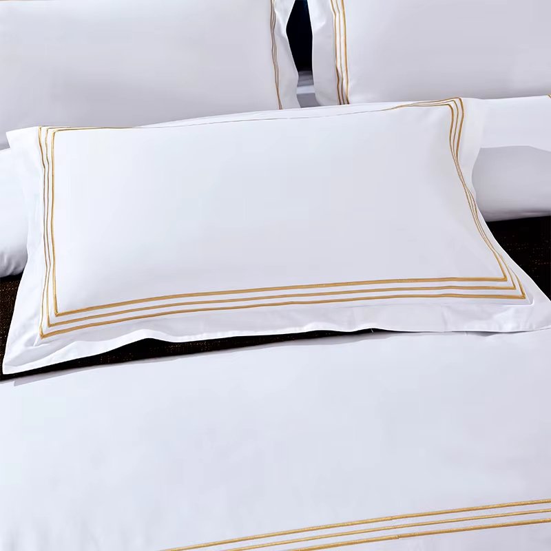 1Set Luxury 100_ Egypt Cotton Gray 5 Stars Hotel Bedding Set Pure Cotton Satin Strip Bed Line Duvet Cover Sheet 3_4pcs