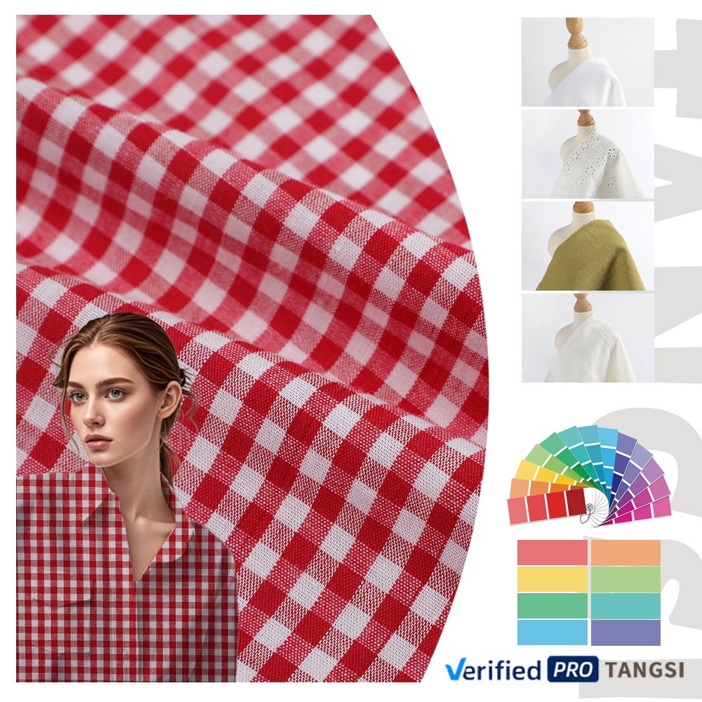 2024 Shaoxing Textile Eco-friendly Breathable All Seasons Suitable Checks Pattern Cloth 100%Cotton Fabric