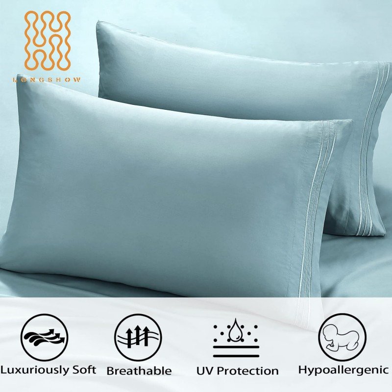 E-friendly Luxury 100% natural bamboo bedding set soild color embroidery bed sheet queen size