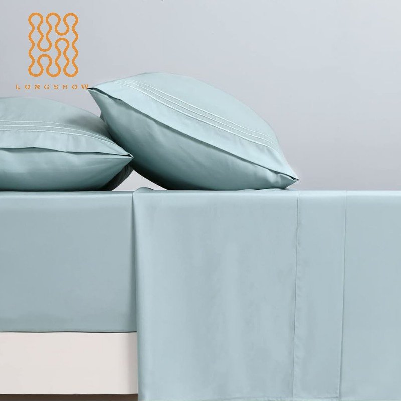 E-friendly Luxury 100% natural bamboo bedding set soild color embroidery bed sheet queen size