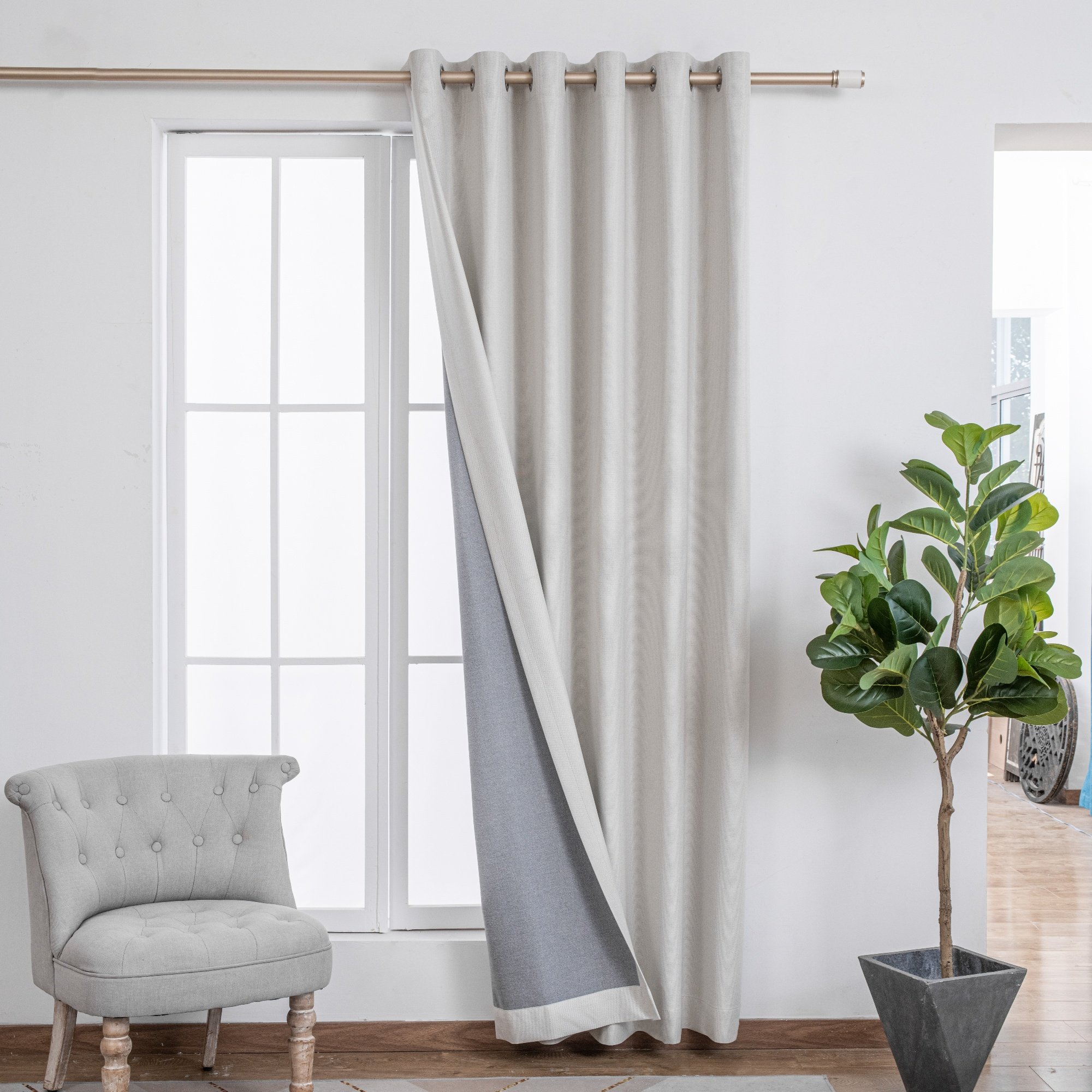 TPU Laminated Full Blackout Curtain Fabric with Double faced Linen style