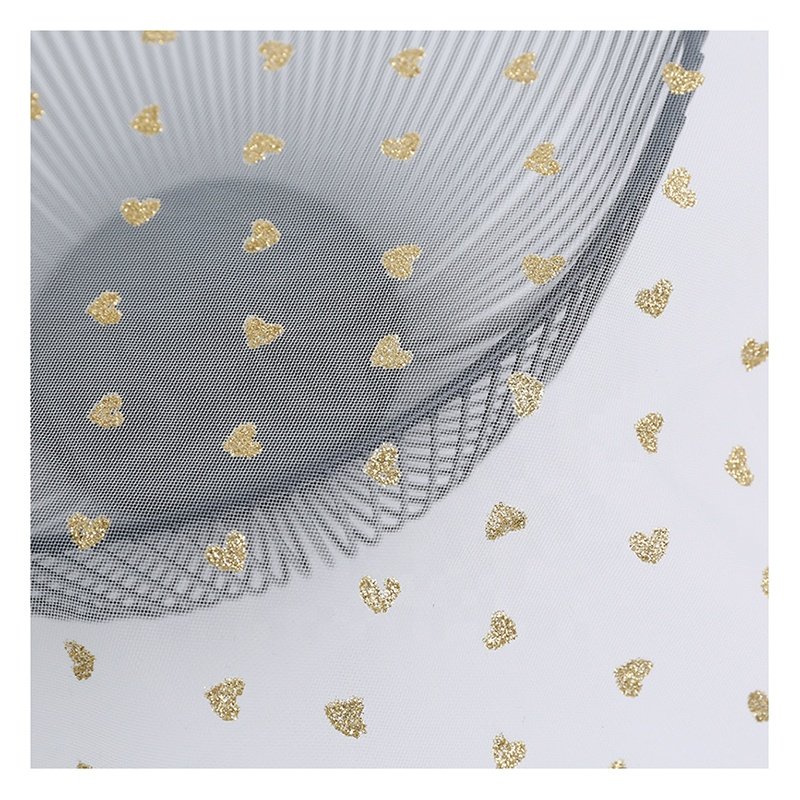 100% polyester glitter tulle fabric for children's dresses with cute hearts. love