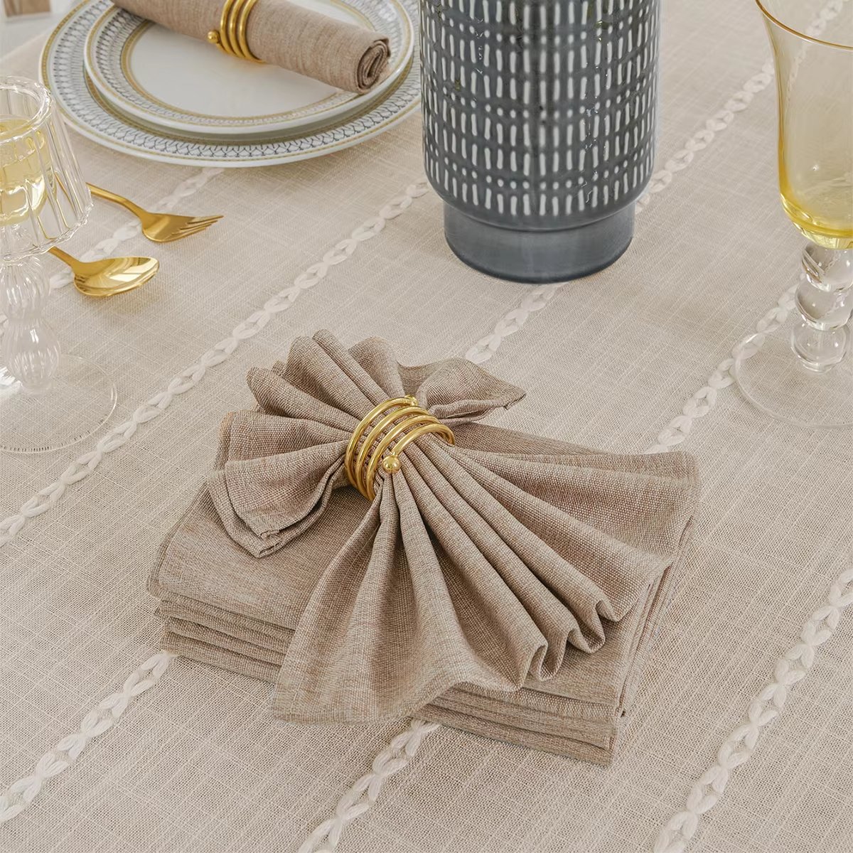 Pink Hemstitch Table Napkin Wedding Hotel Table Decoration Square Linen Tea Towels Durable Washable Cotton Linen Fabric Napkin