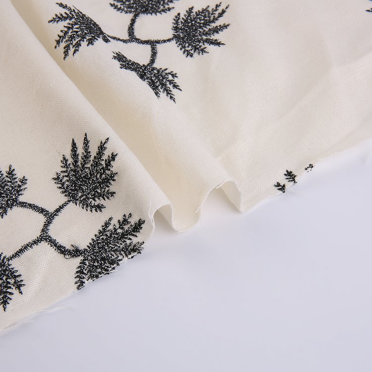 HA-17469 2024 New Fashion Soft Base 70% Viscose 30% Linen Yarn 100%P Embroidery Fabrics For Garment