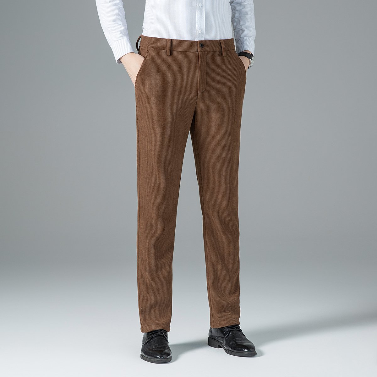 Autumn Men's New Thick Casual Pants Lightweight Woven Twill Fabric Flat Windproof Breathable Latest Pattern XL Adults Plain Dyed