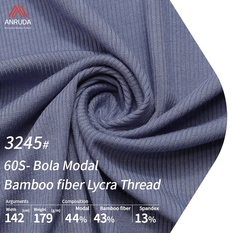 A3245 Factory 2*2 Rib 60s Bola Modal Spandex 179g Ribbed Knitted Jersey Organic Bamboo Fiber Fabric