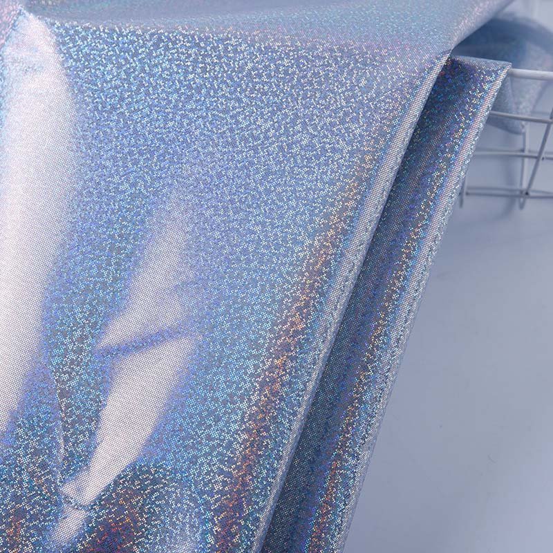 Plain Light 90% Polyester 10% Spandex Glittery Shiny Metallic Holographic Silver Foil Fabric For Women