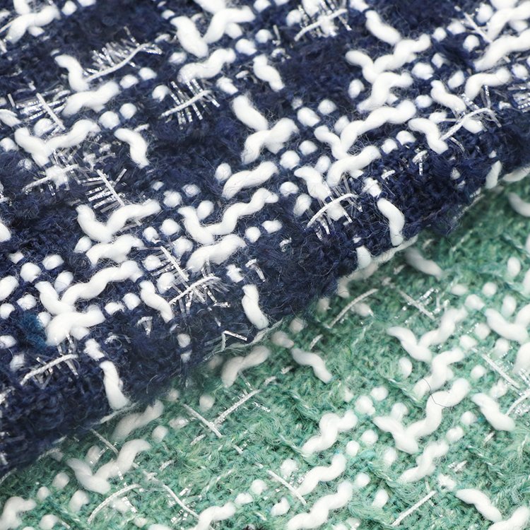 Plaid design 340gsm medium weight 100%polyester woven tweed fabrics for women clothing