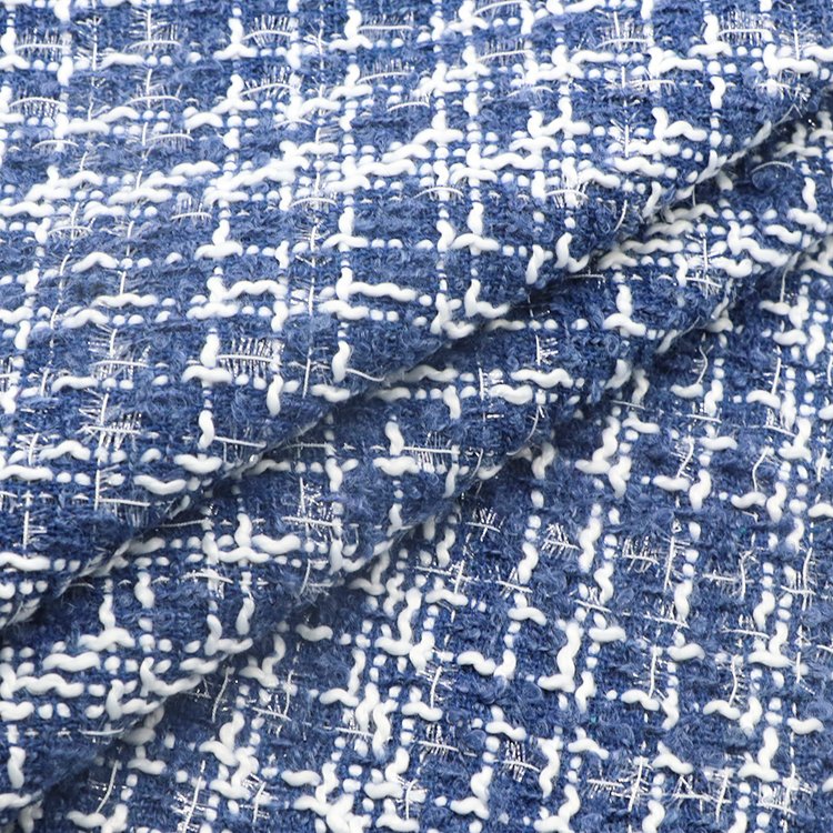 Plaid design 340gsm medium weight 100%polyester woven tweed fabrics for women clothing
