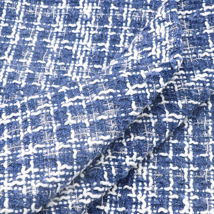 Plaid design 340gsm medium weight 100%polyester woven tweed fabrics for women clothing