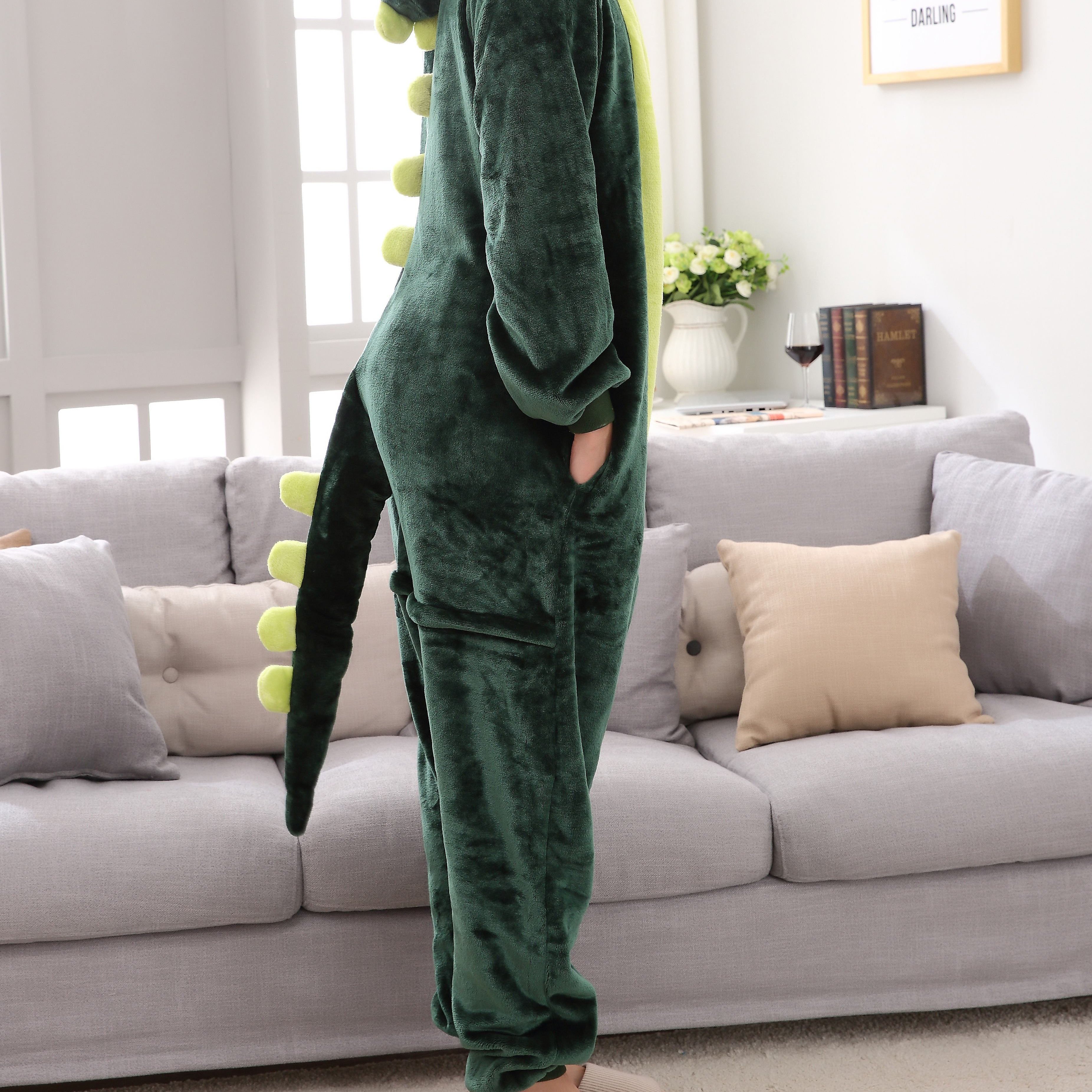 Men's Breathable Fleece Dinosaur Pajamas Light Cotton and Silk Printed Cartoon Velour Knitted Fabric for Adults