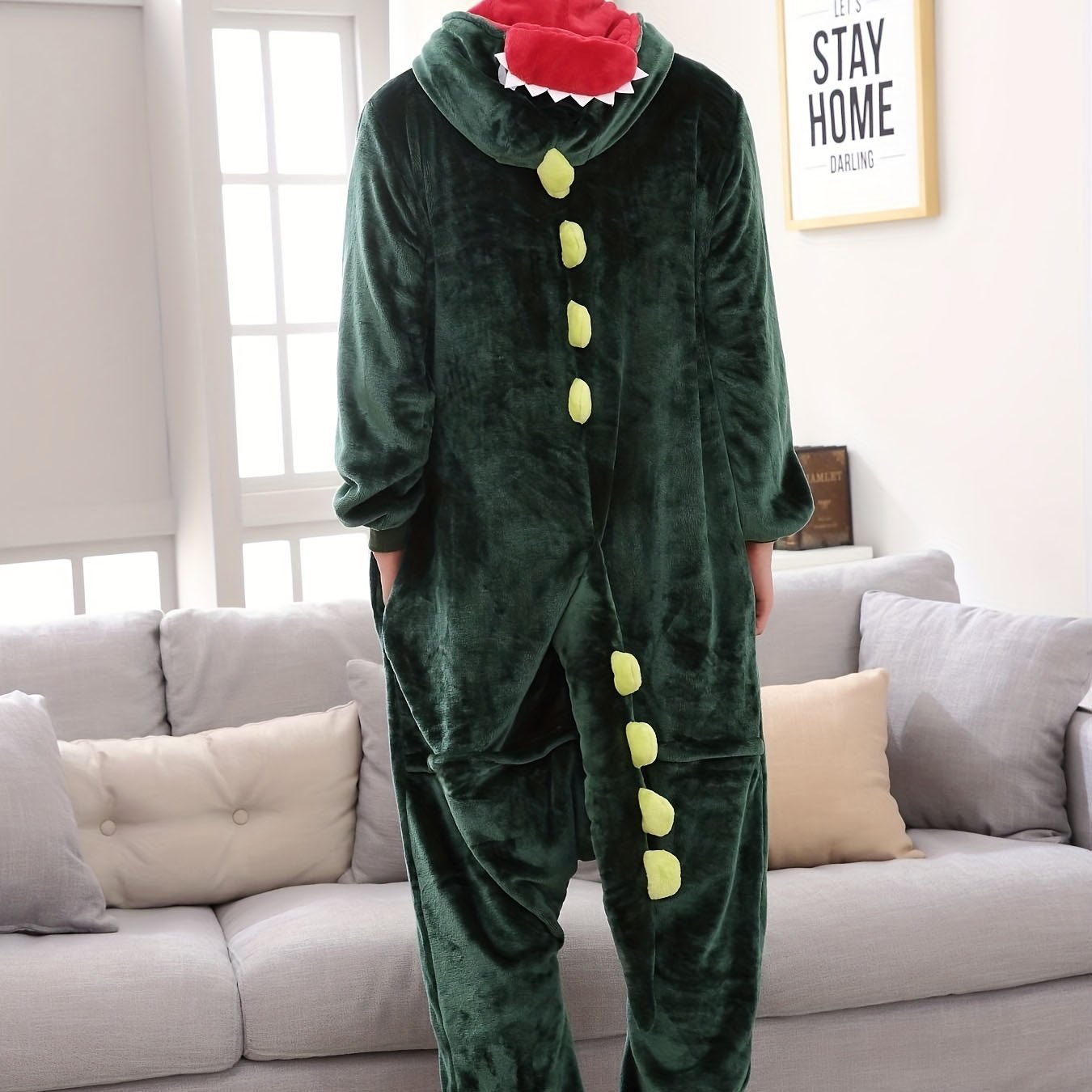 Men's Breathable Fleece Dinosaur Pajamas Light Cotton and Silk Printed Cartoon Velour Knitted Fabric for Adults
