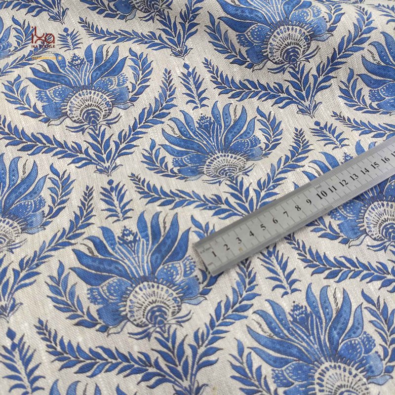 High Quality Yarn Dyed Stone Washed Botton Blend Jacquard Embroidered Linen Fabric for Clothing Printed Flower Slub Embroidery