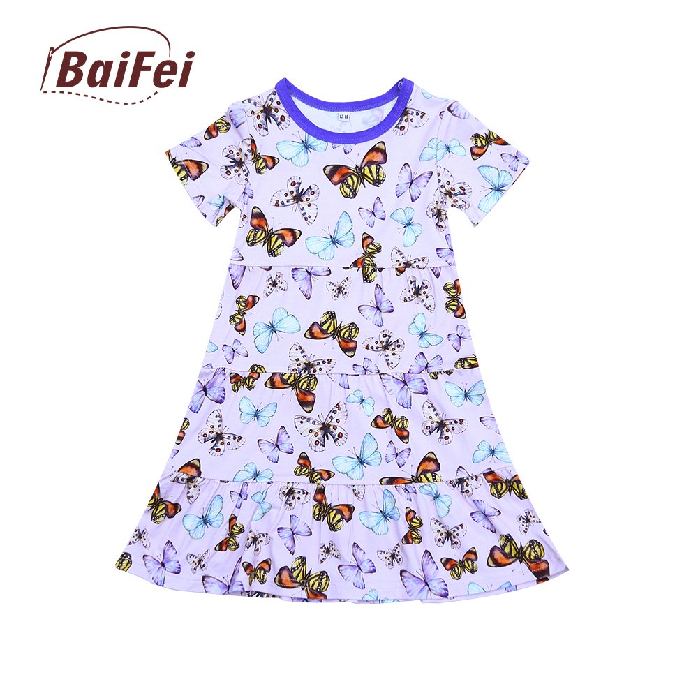 Baby Organic Cotton Soft Baby Girls Dress Short Sleeve Custom Print Baby Dresses Plain Bamboo Kids Girls Dress