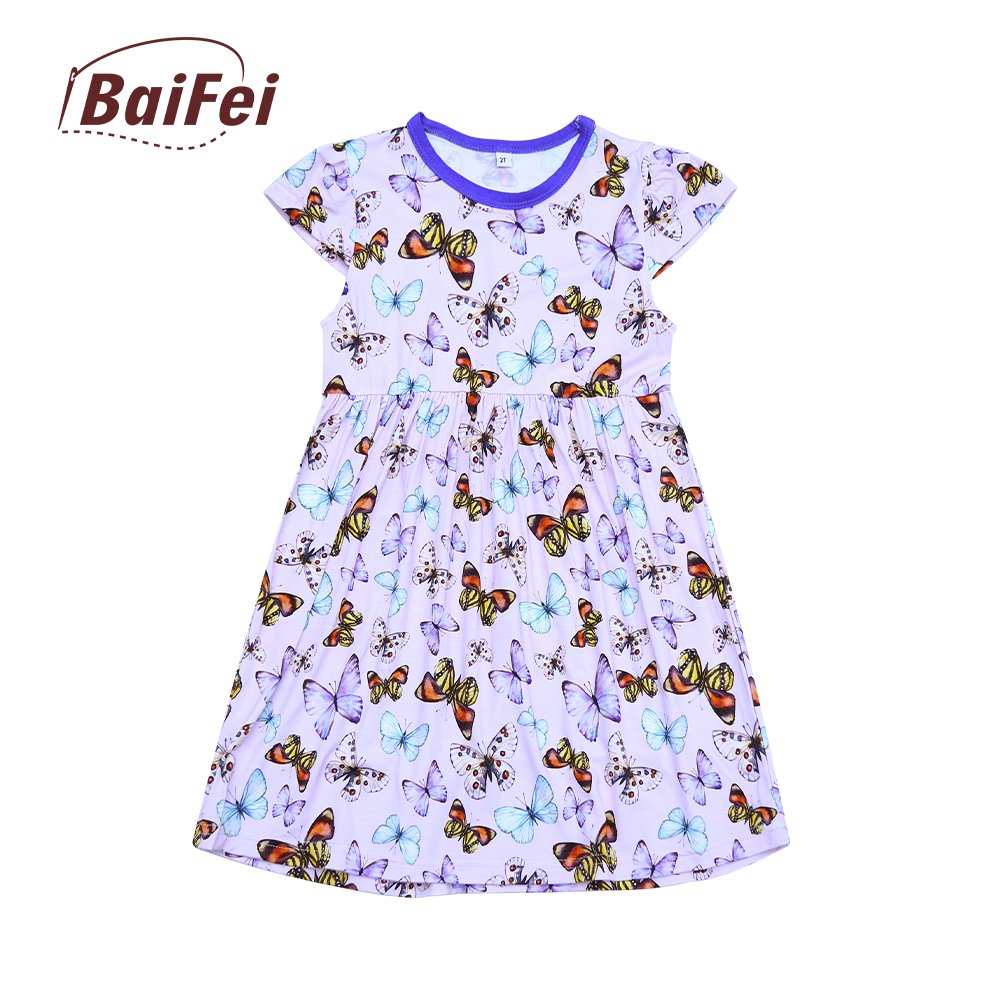Baby Organic Cotton Soft Baby Girls Dress Short Sleeve Custom Print Baby Dresses Plain Bamboo Kids Girls Dress