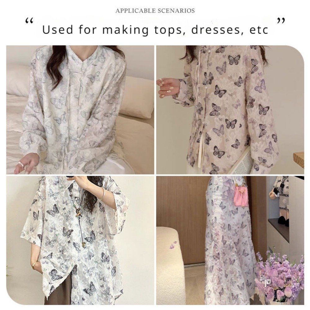 Polyester Tassel Butterfly Mesh Gauze Fabric Ink Painting Print Chinese Hanfu Embroidery Spandex Mesh fabric