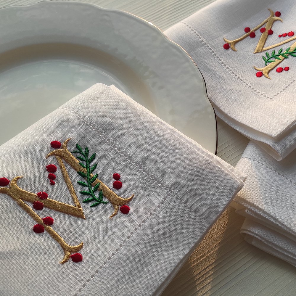Hot Selling Embroidered Linen wedding napkin monogram for hotel Organic flax fabric table linen placemats wholesale OEKO-TEX