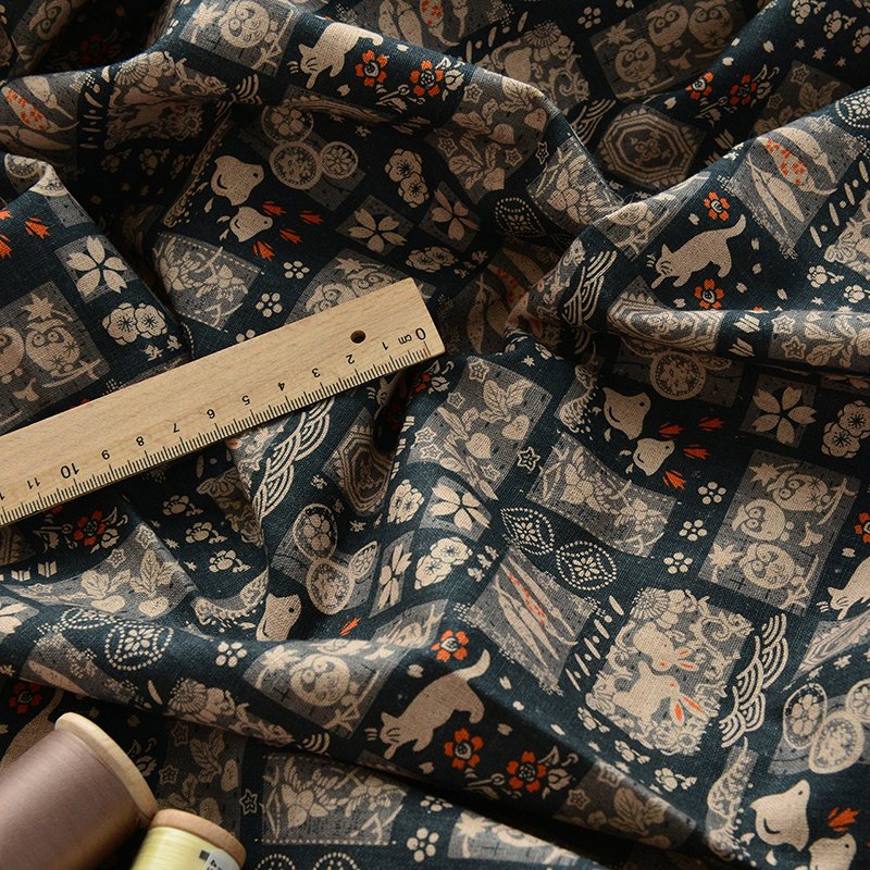 Wholesale Retro Cotton linen 20S Manual DIY Digital Printing Home Furnishing liberty london fabric Sofa cover Pillow tablecloth