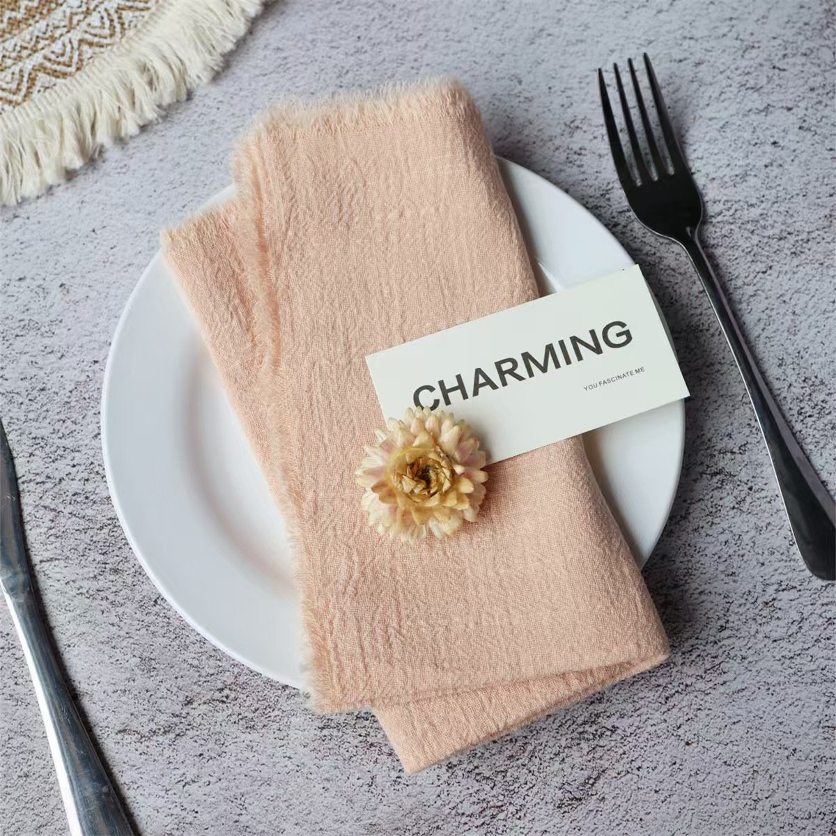 Dusty Blue Linen Cheesecloth Napkin Cloth Pink Linen Napkin Cotton Cheese Cloth Fringe Table Napkin Cloth For Wedding Decoration
