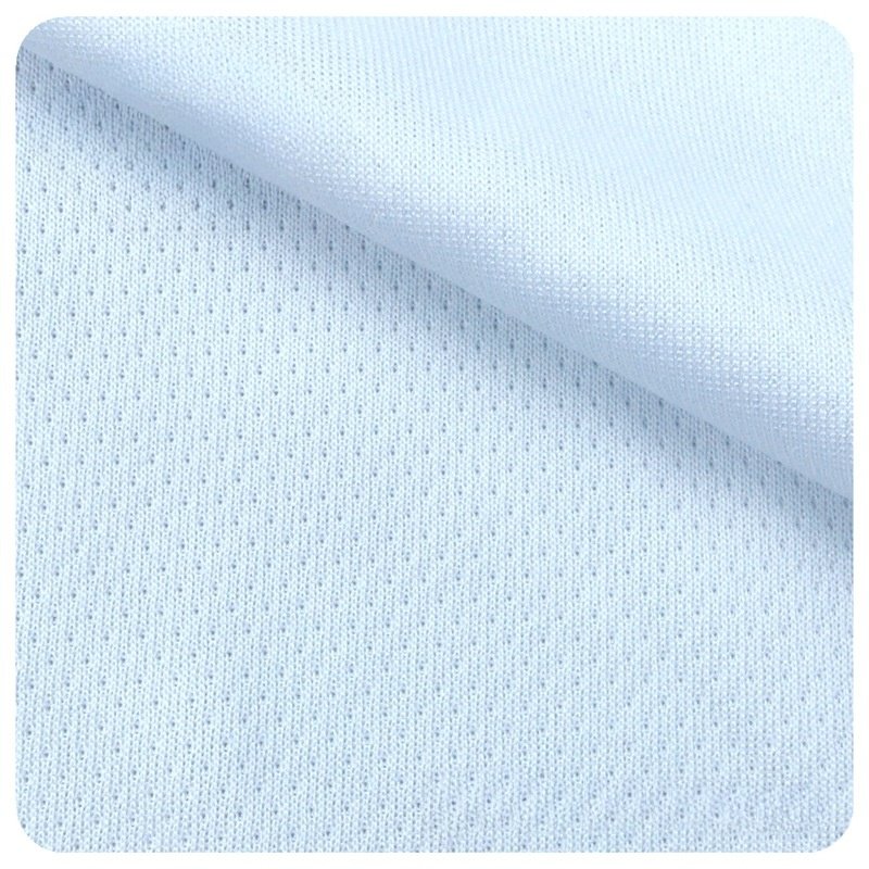 White sublimation printing sports training shirt stock cloth 100 recycled polyester eyelet knit micro mesh fabric for t shirts