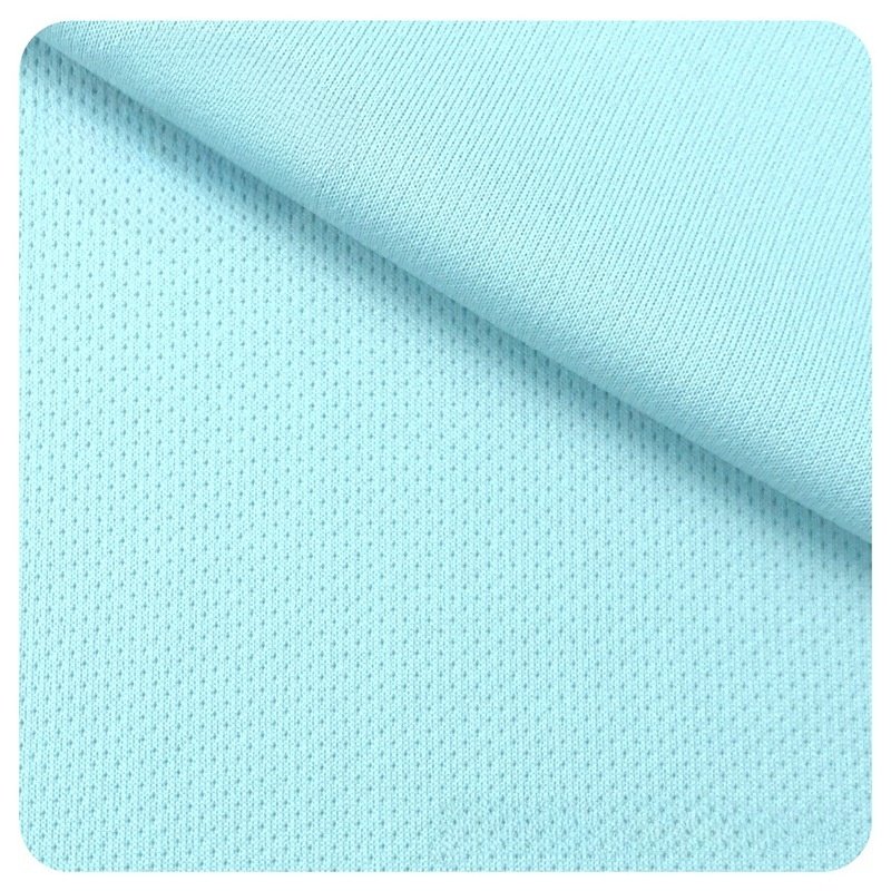 White sublimation printing sports training shirt stock cloth 100 recycled polyester eyelet knit micro mesh fabric for t shirts