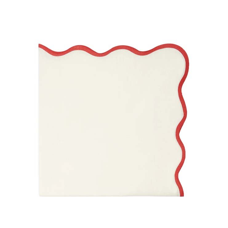 Wholesale classic design Scallop embroidery edged 100% linen Fabric dinner napkins wedding placemat