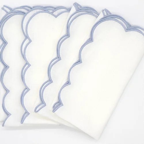 Wholesale classic design Scallop embroidery edged 100% linen Fabric dinner napkins wedding placemat