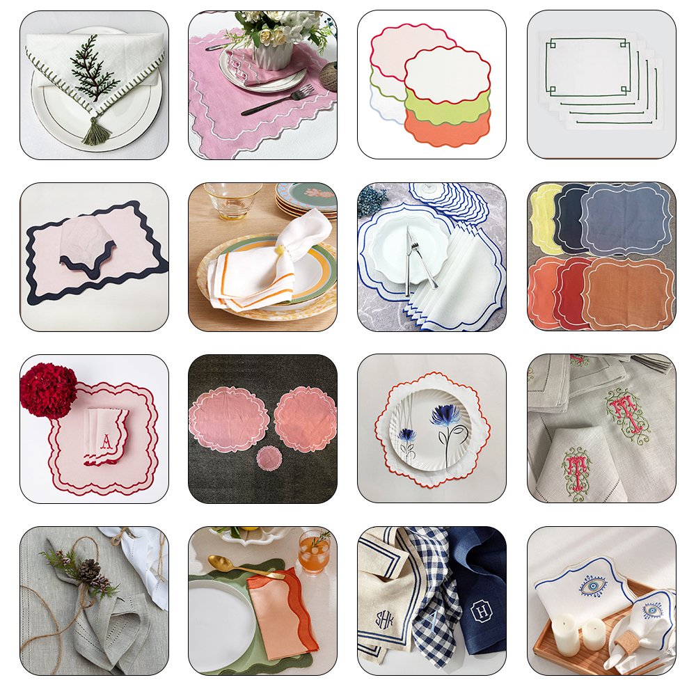 300 Colors Personalized Modern embroidered Lines washed flax pure fabric custom 100% cloth linen Napkins placemat