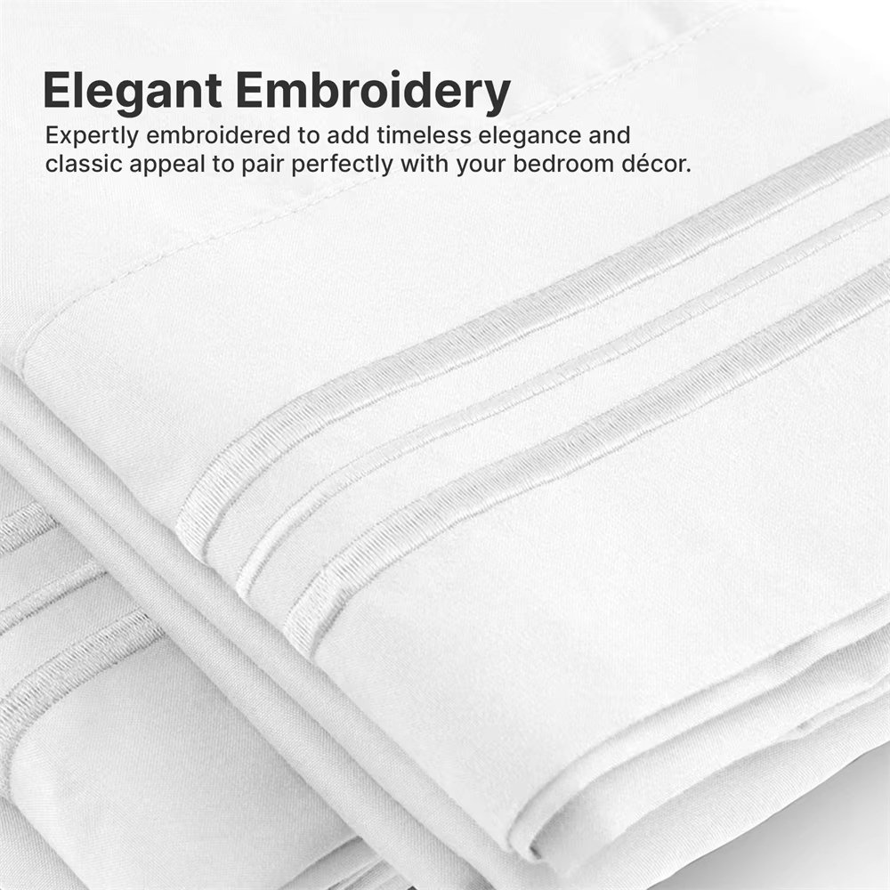 4pcs Solid Bedding Set Comfy Breathable Fitted sheet & Bed Sheet & Pillowcases Soft Luxury Queen Size White Gray for Home Hotel