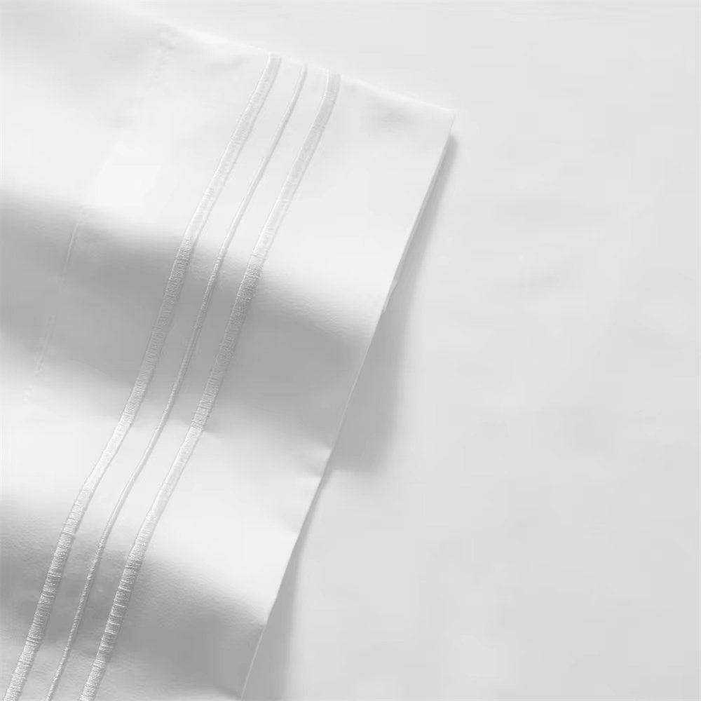 4pcs Solid Bedding Set Comfy Breathable Fitted sheet & Bed Sheet & Pillowcases Soft Luxury Queen Size White Gray for Home Hotel