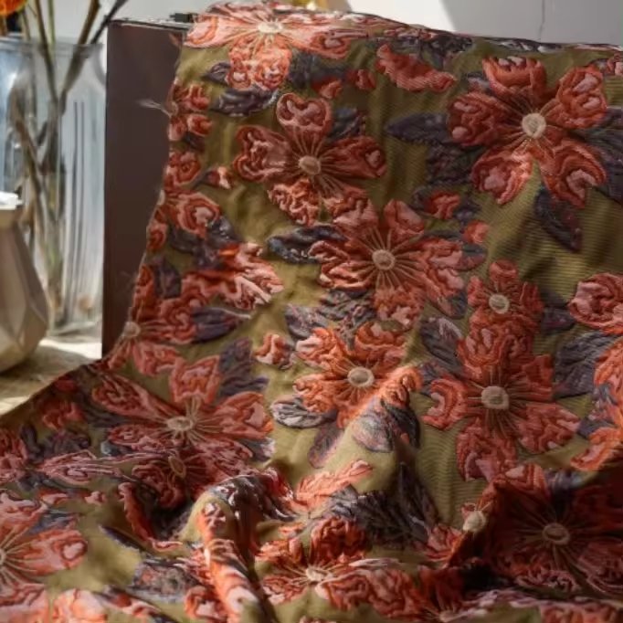 Factory wholesale embossed Yarn dyed jacquard fabric Floral design of plants polyester textile for suit clothing