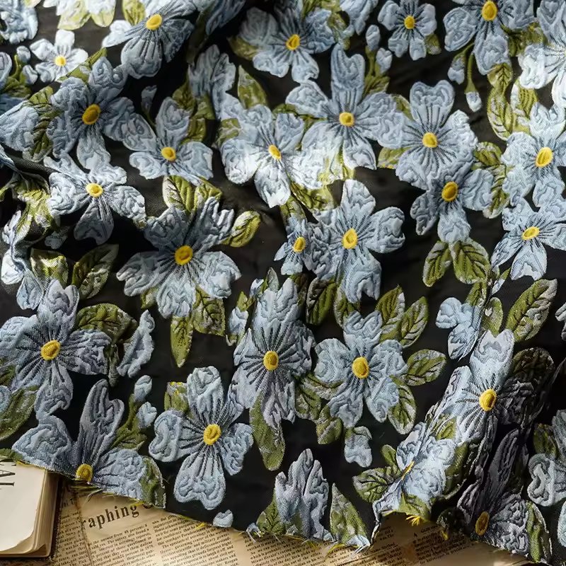 Factory wholesale embossed Yarn dyed jacquard fabric Floral design of plants polyester textile for suit clothing