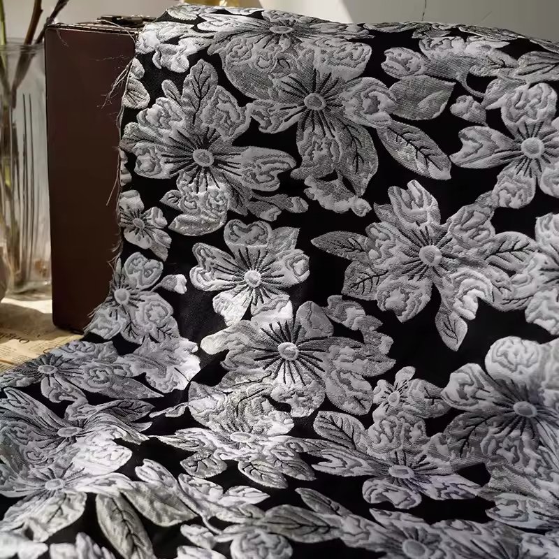 Factory wholesale embossed Yarn dyed jacquard fabric Floral design of plants polyester textile for suit clothing