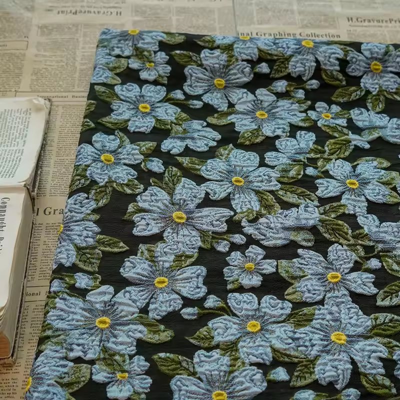 Factory wholesale embossed Yarn dyed jacquard fabric Floral design of plants polyester textile for suit clothing