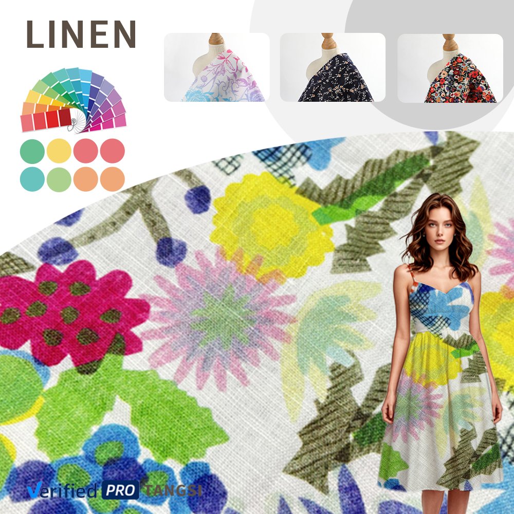 No MOQ 100% linen custom digital printed fabric breathable