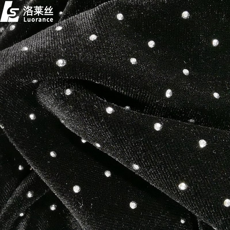 shiny black stretch velvet fabric glitter fabric with rhinestones
