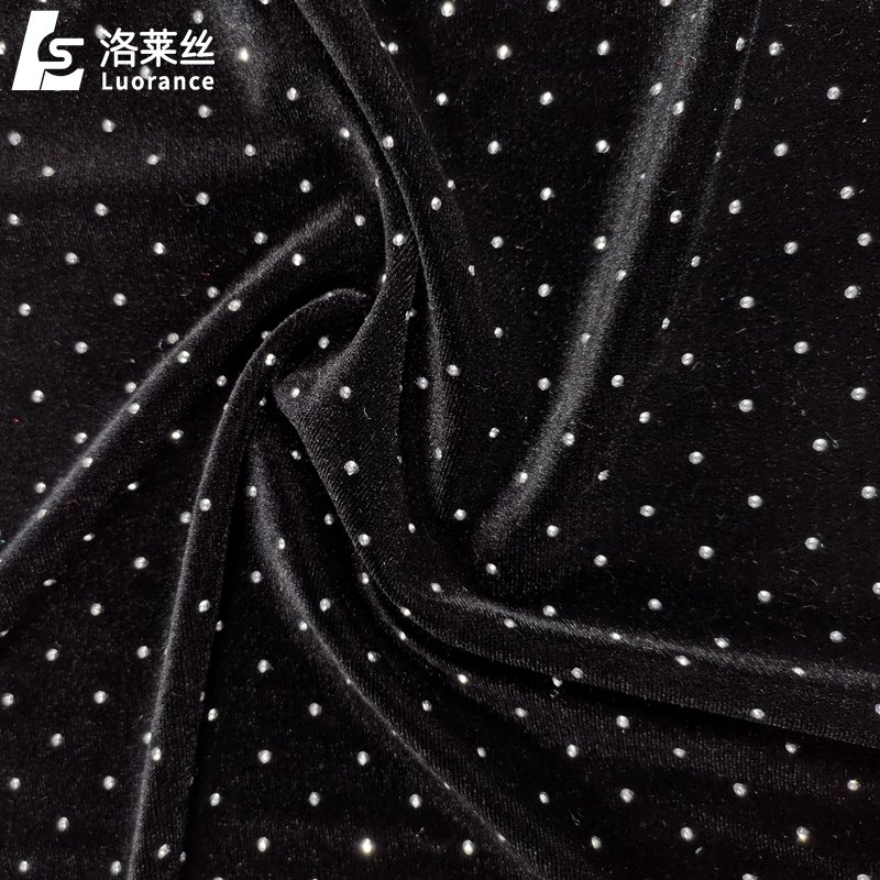 shiny black stretch velvet fabric glitter fabric with rhinestones