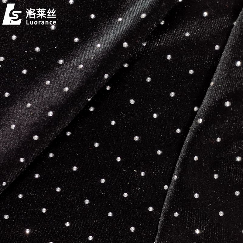 shiny black stretch velvet fabric glitter fabric with rhinestones