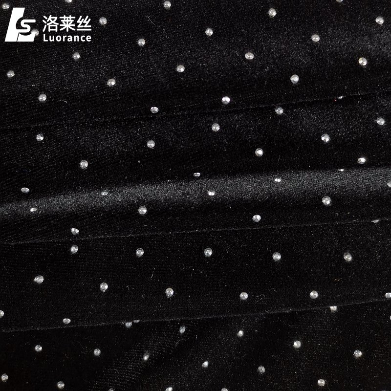 shiny black stretch velvet fabric glitter fabric with rhinestones