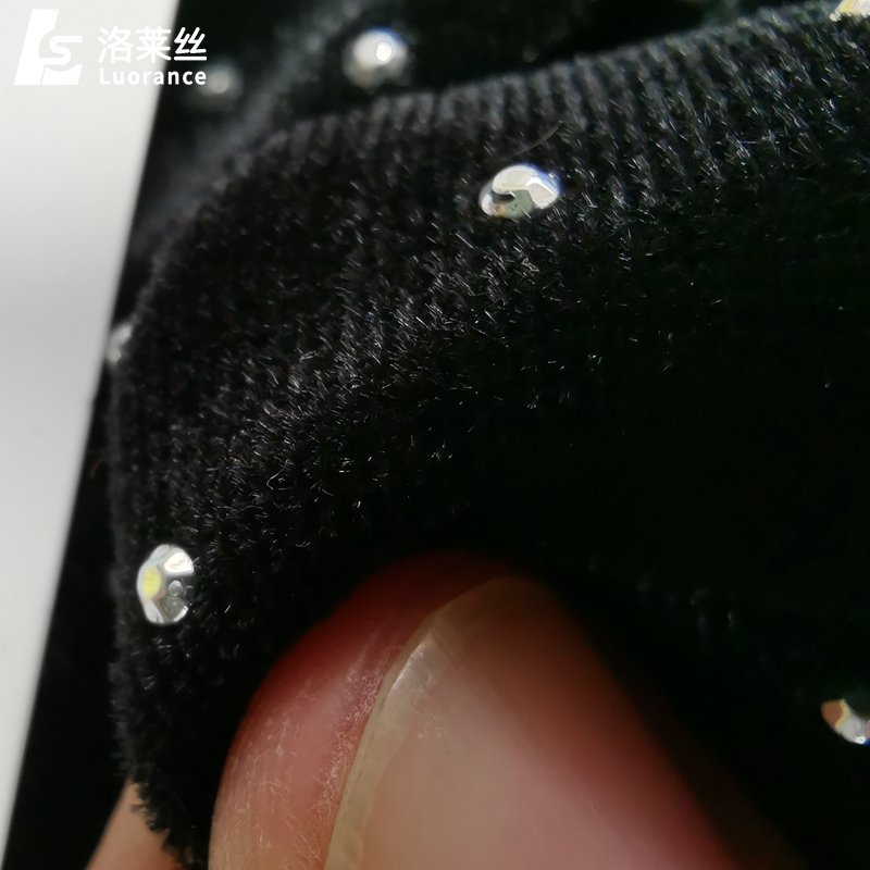 shiny black stretch velvet fabric glitter fabric with rhinestones