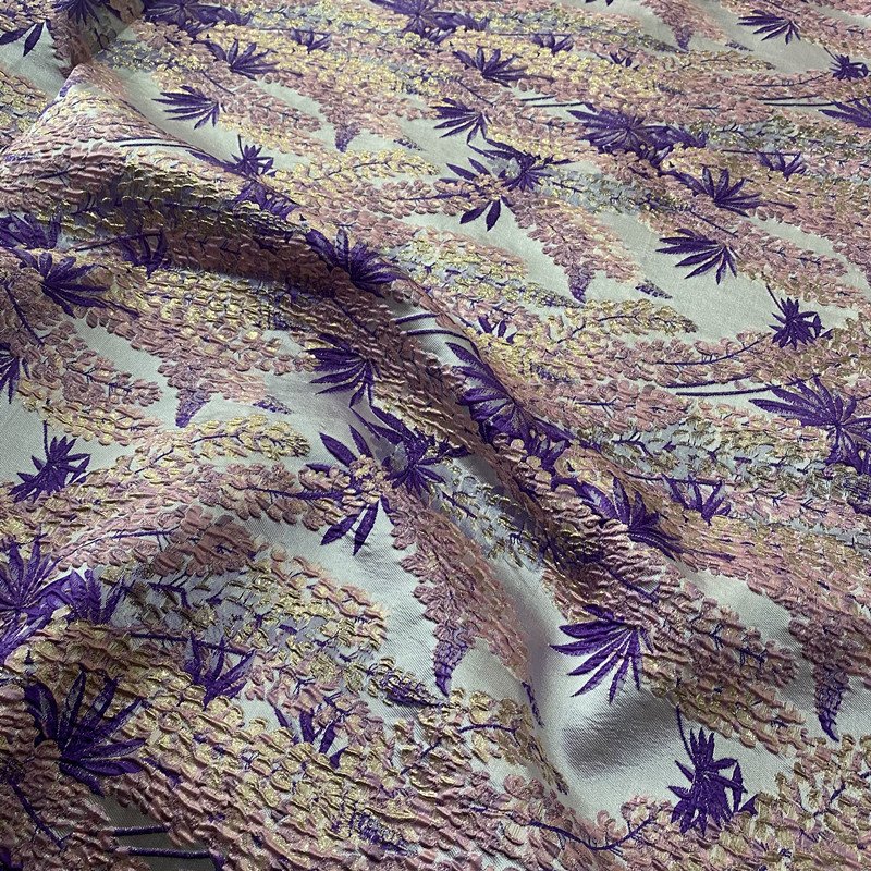 china textile supplier new design customize fashion 3D flower yarn dyed brocade jacquard fabrics for dress