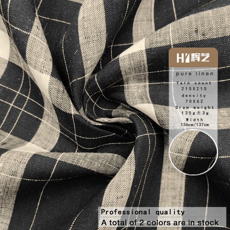 Korean fashion classic black plaid 100% linen skirt shirt flax fabrics soft thailand wholesale linen fabric for dresses