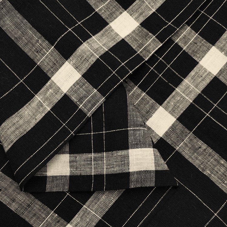 Korean fashion classic black plaid 100% linen skirt shirt flax fabrics soft thailand wholesale linen fabric for dresses