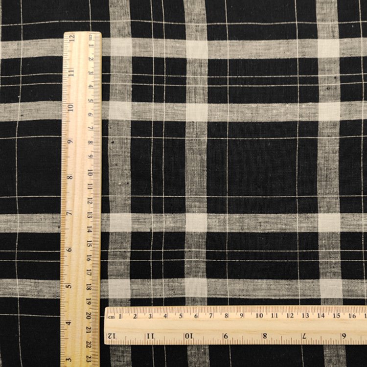 Korean fashion classic black plaid 100% linen skirt shirt flax fabrics soft thailand wholesale linen fabric for dresses