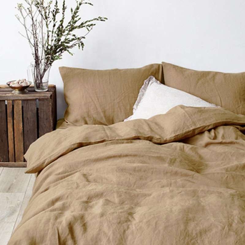 Factory direct sale designers french flax queen size bed sheet bedding set linen california size 34pcs