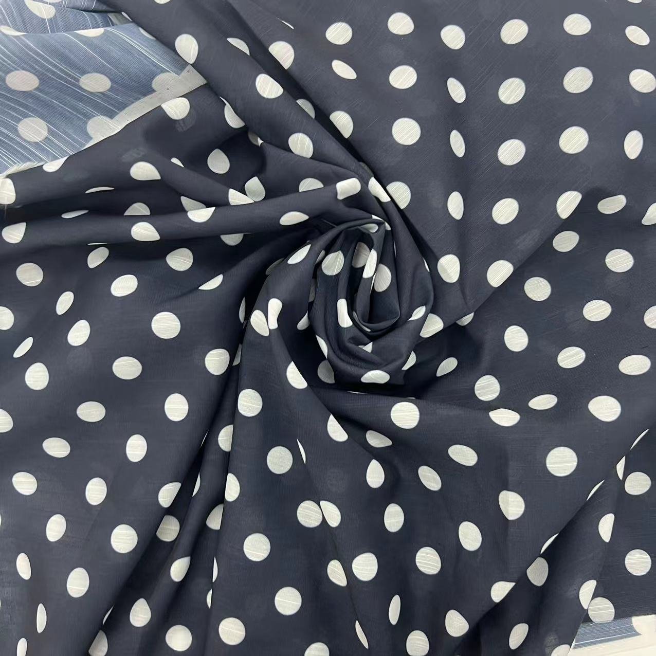 new fashion black dots pattern digital print fabric 100%polyester slubbed linen-like fabric for garment hometextile decorations