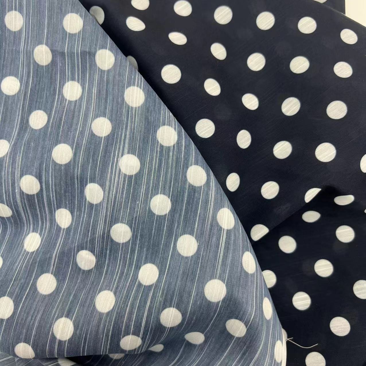 new fashion black dots pattern digital print fabric 100%polyester slubbed linen-like fabric for garment hometextile decorations