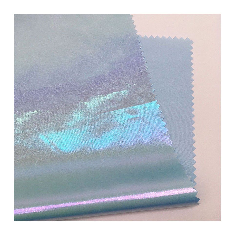 foil printed rainbow color 100% polyester fabric for clothing
