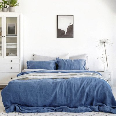 Colorful hotel bed 100% French linen fabric luxury quality duvet cover fitted bedsheet bedding sets